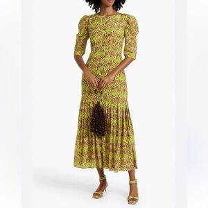 saloni bianca floral-print silk dress Saloni Bianca Printed Silk Dress In Turquoise - 55% Off
